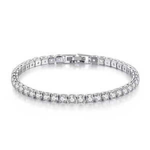 Elegant silver tennis bracelet with three rows of sparkling round-cut cubic zirconia