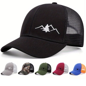 Breathable Mesh Baseball Cap Cotton Trucker Hat Mountain Pine Embroidery Outdoor Sun Protection Adjustable Unisex