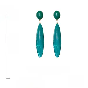 Detailed view of long vintage emerald teardrop earrings with 925 silver needle specifications