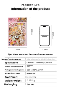 Detailed size specifications for 2.5D PET stickers with phone for scale comparison