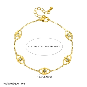 Gold evil eye bracelet with sparkling crystals and adjustable stainless steel chain link
