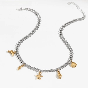 Two-tone ocean series necklace with sea animal charms in gold and silver finish