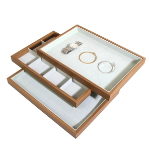 3-piece set of wooden jewelry display trays with white inserts for rings and bracelets