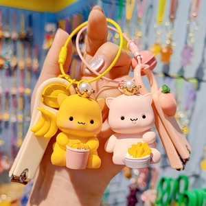 Cute Cartoon Animal Resin Keychain With Bell And Nail Clipper Pendant Fashion Resin Doll Bag Charm Accessory For Women Girls Gift
