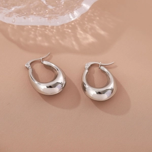 Minimalist Chunky Water Drop Hoop Earrings Stainless Steel With Silver Earring Post High Polish Geometric Jewelry For Women