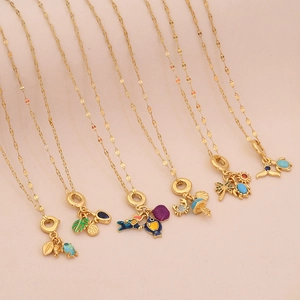 Golden ocean series pendant necklaces with turtle, starfish and palm tree charms