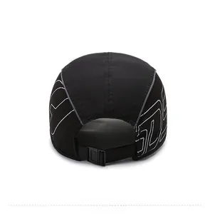 Rear view of black mesh baseball cap showing breathable panels and adjustable buckle