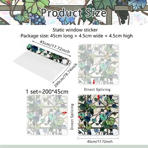 Detailed dimension guide for static vine window film showing 45cm width and 200cm length