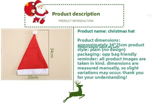 Bonnet de Père Noël en peluche courte 34x25cm et poids 28g pour décoration de Noël