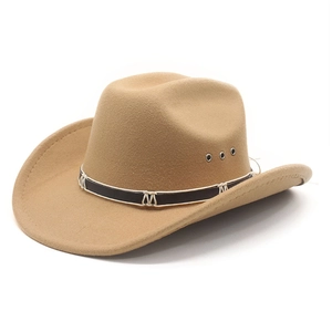 Khaki felt denim jazz hat with brown trim and breathable side grommets for unisex wear
