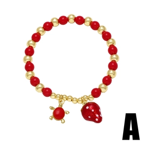 Handmade 18k gold plated beaded bracelet with cute strawberry and turtle charms for women