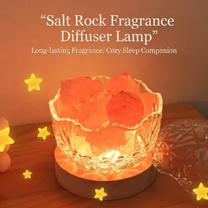 Himalayan Salt Lamp Fireless Diffuser LED Night Light Crystal Rock Glass Bowl Wood Base USB Aromatherapy For Bedroom Office