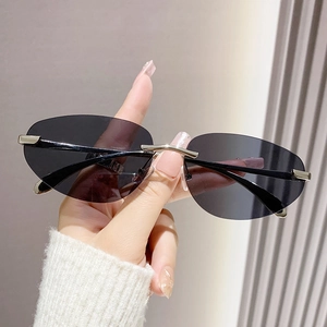 Lunettes De Soleil Ovales Sans Monture Cadre Métallique Style Y2K Protection UV400 Ultra Légères Pour Hommes Femmes