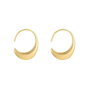 Minimalist 14k gold plated oval C-shaped hoop earrings with smooth metallic finish