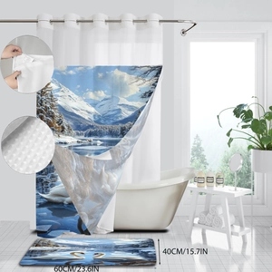 Détails du rideau de douche imprimé cygne et tapis de bain antidérapant avec dimensions