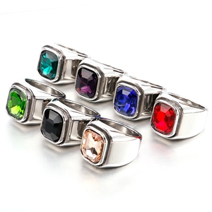 Vintage Herren Titanstahl Ring Quadrat Künstlicher Edelstein Eingelegt Punk Geometrischer Siegelring Modeschmuck Für Herren