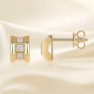 Elegant 925 silver gold-plated heart earrings with three round moissanite stones