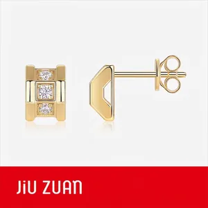 Elegant 925 silver gold-plated heart earrings with three round moissanite stones