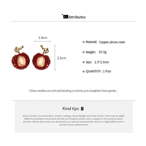 Detailed size specifications and material attributes for cute red apple resin earrings