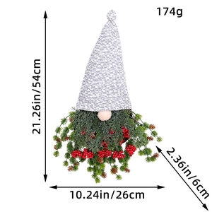 Couronne de gnome de Noël avec baies rouges et dimensions de 54 cm sur 26 cm environ