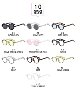 Collage of retro oval sunglasses in ten different colors with model codes C1 to C10
