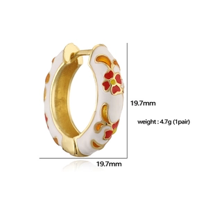 18K gold plated hoop earrings with vintage colorful enamel floral petal patterns