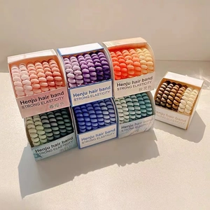 Pack of 6 gradient spiral hair ties with strong elasticity in a minimalist paper box