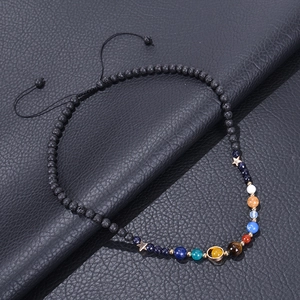 Solar system necklace with eight planets, lava stone beads and adjustable black cord