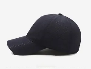 Détail de la casquette sport bleu marine à séchage rapide avec perforations laser latérales