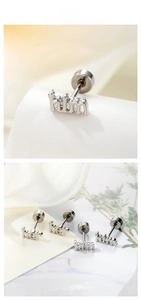 Polished silver cartilage studs featuring him and her engraved lettering design