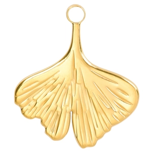 Golden stainless steel ginkgo leaf pendant with detailed texture for DIY necklaces