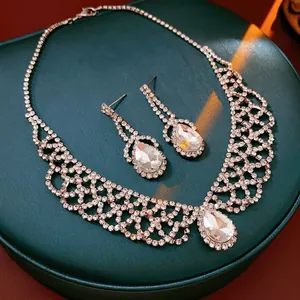 Luxury Rhinestone Teardrop Necklace And Earrings Jewelry Copper Crystal Wedding Party Evening Elegant For Women