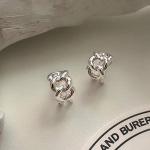 925 Sterling Silver Chain Link Stud Earrings Minimalist Twisted C Shaped Fashion Jewelry For Women With Zircon