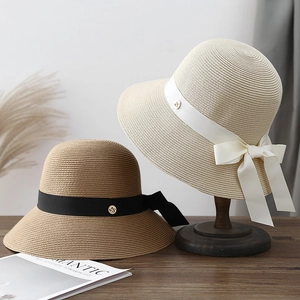 Chapeau De Paille Femme Large Bord Vintage Français Nœud Protection UV Vacances Plage Respirant Chapeau Été