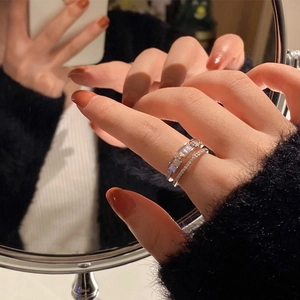 Ensemble de bagues en argent avec zircons rectangulaires et double couche pour femme