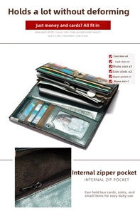 Détail du portefeuille en cuir avec de nombreux emplacements cartes et poche zippée