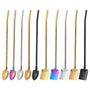 304 stainless steel square and pointed spoon straws in five assorted colors