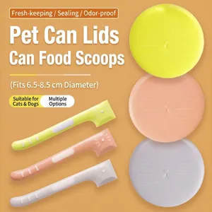 Silicone Pet Food Lid And Spoon Universal Fresh-keeping Sealing Cover For Cat Dog Cute Animal Design