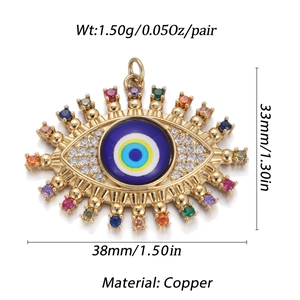Größendiagramm des bösen Blicks Anhängers mit Maßen 38mm x 33mm und Kupfermaterial info