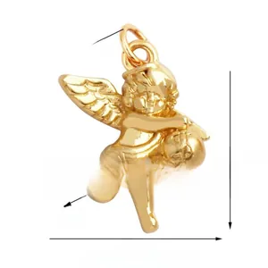 Detail view of a golden Cupid angel charm showing precise dimensions and polished texture