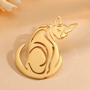 Elegant gold hollow cat brooch for suits with minimalist feline artistic design