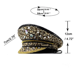 Leopard print military party hat with rhinestones and studs including size dimensions