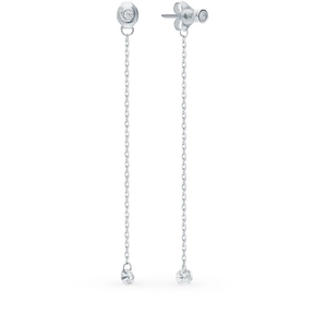 Elegant S925 sterling silver long tassel drop earrings with sparkling clear round zircon