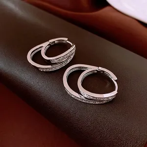 Double Layer Hoop Earrings Copper With Zircon And Silver Earring Post Geometric Minimalist Jewelry For Women