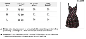 Size chart detail for cherry print lace dress showing bust, waist and length in CM