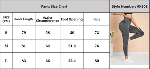 Tableau des tailles détaillé pour leggings de yoga gris avec mesures en centimètres