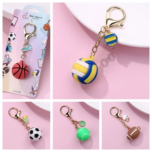 Simulation Sports Ball Keychain PVC Metal Key Ring Basketball Volleyball Soccer Tennis Rugby Bag Pendant Key Accessory
