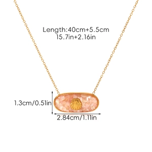 Detailed size specifications for pink shell resin pendant and adjustable gold chain