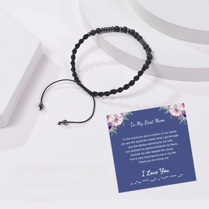 Bracelet code morse en pierre de lave avec carte I Love You cadeau maman