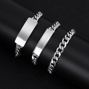 Titanium Steel Cuban Link Bracelet With Rectangular ID Plate Polished Hip Hop Style For Men